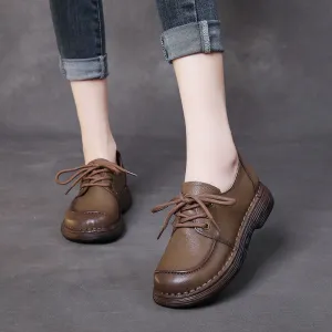 Handmade Genuine Leather Soft Sole Casual Women's Shoes Comfortable Lace-up Retro Shoes