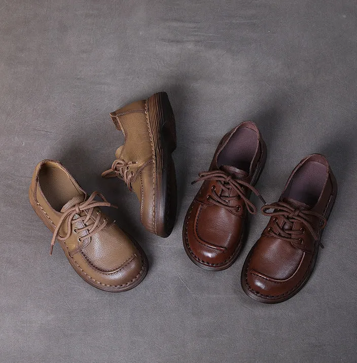 Handmade Genuine Leather Soft Sole Casual Women's Shoes Comfortable Lace-up Retro Shoes