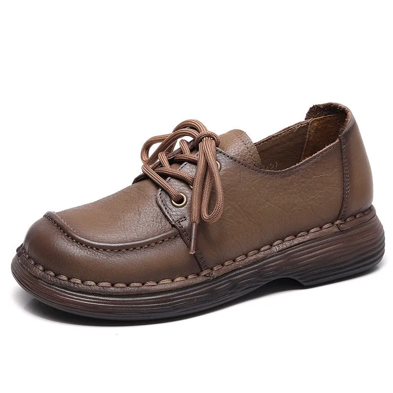 Handmade Genuine Leather Soft Sole Casual Women's Shoes Comfortable Lace-up Retro Shoes