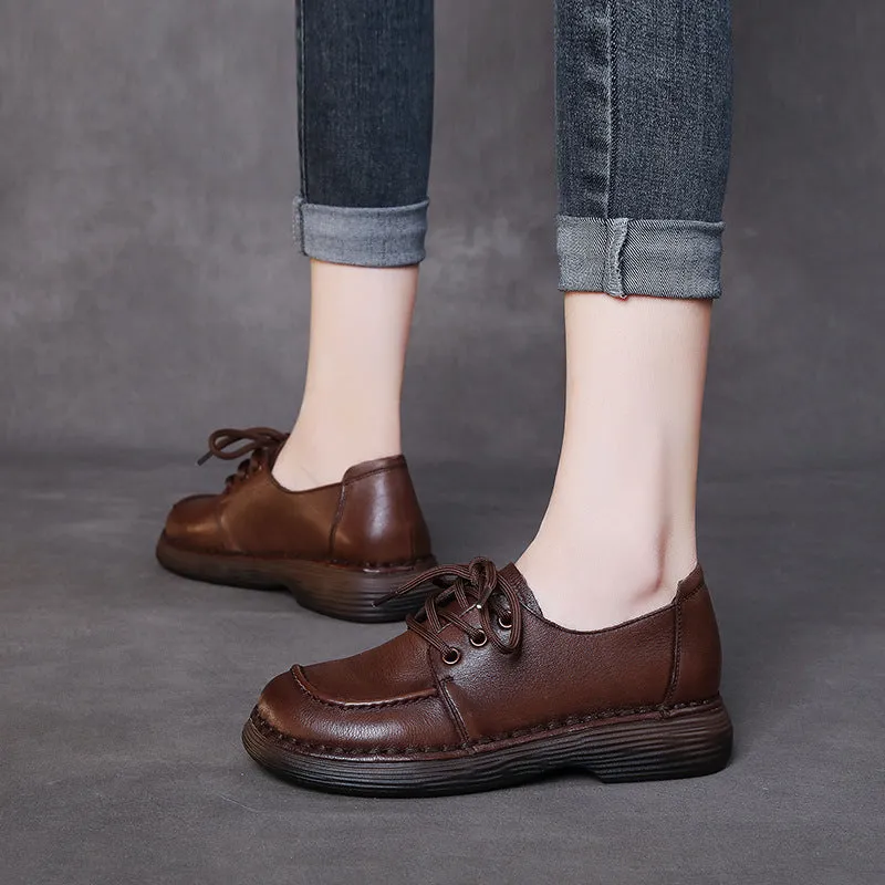 Handmade Genuine Leather Soft Sole Casual Women's Shoes Comfortable Lace-up Retro Shoes