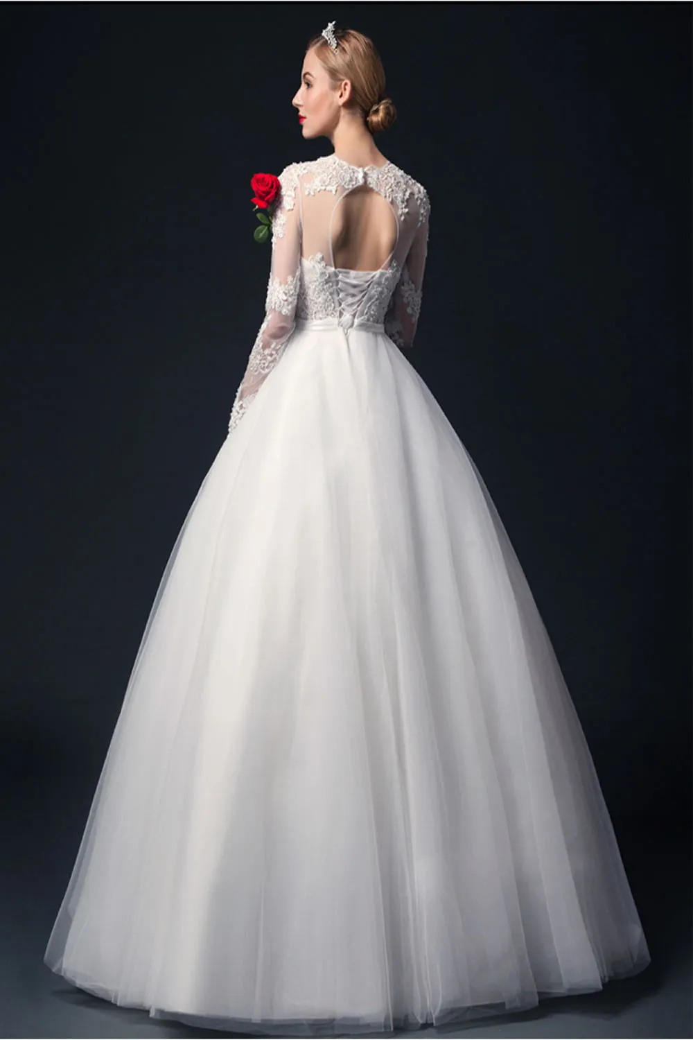 Handmade Puffy Long Sleeves Lace Wedding Dresses W19