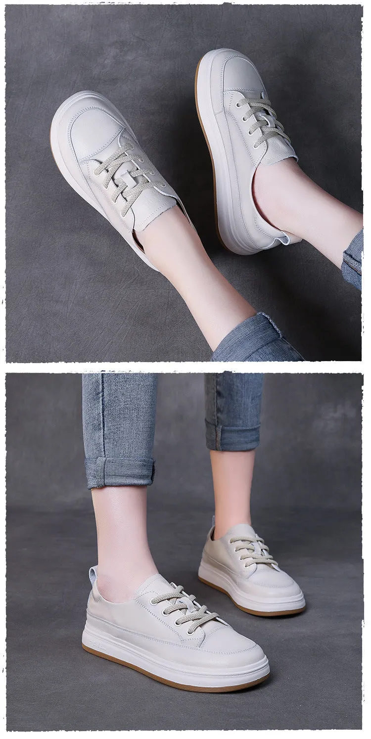 Handmade Top Layer Cowhide Soft Sole Platform Women's Shoes