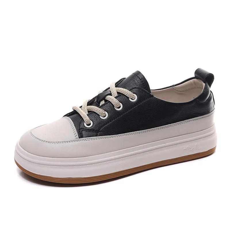 Handmade Top Layer Cowhide Soft Sole Platform Women's Shoes