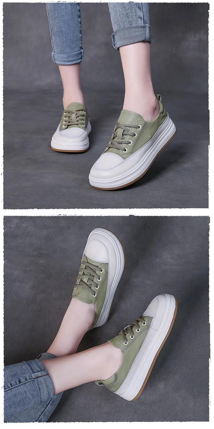 Handmade Top Layer Cowhide Soft Sole Platform Women's Shoes