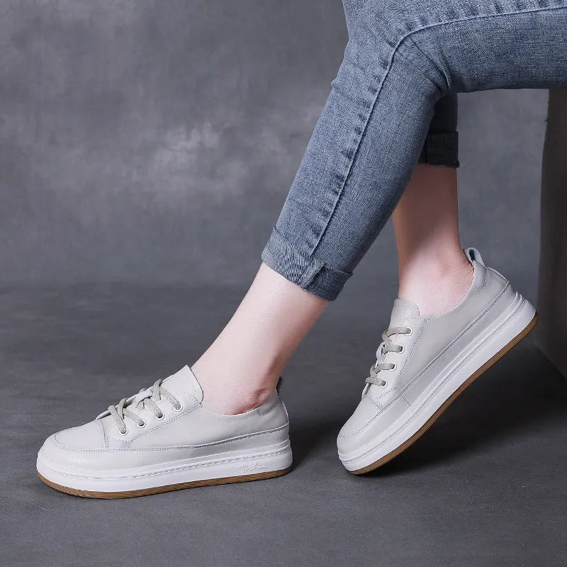 Handmade Top Layer Cowhide Soft Sole Platform Women's Shoes