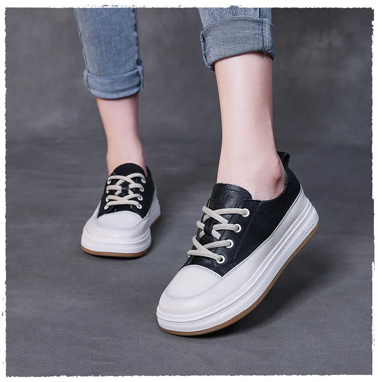 Handmade Top Layer Cowhide Soft Sole Platform Women's Shoes