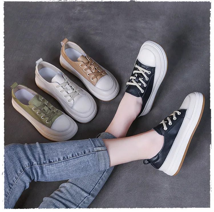 Handmade Top Layer Cowhide Soft Sole Platform Women's Shoes