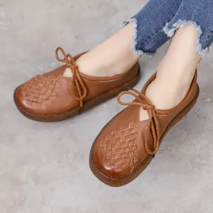 Handmade Women Leather Flat Leather Vintage Shoes Soft Sole Woven Shoes