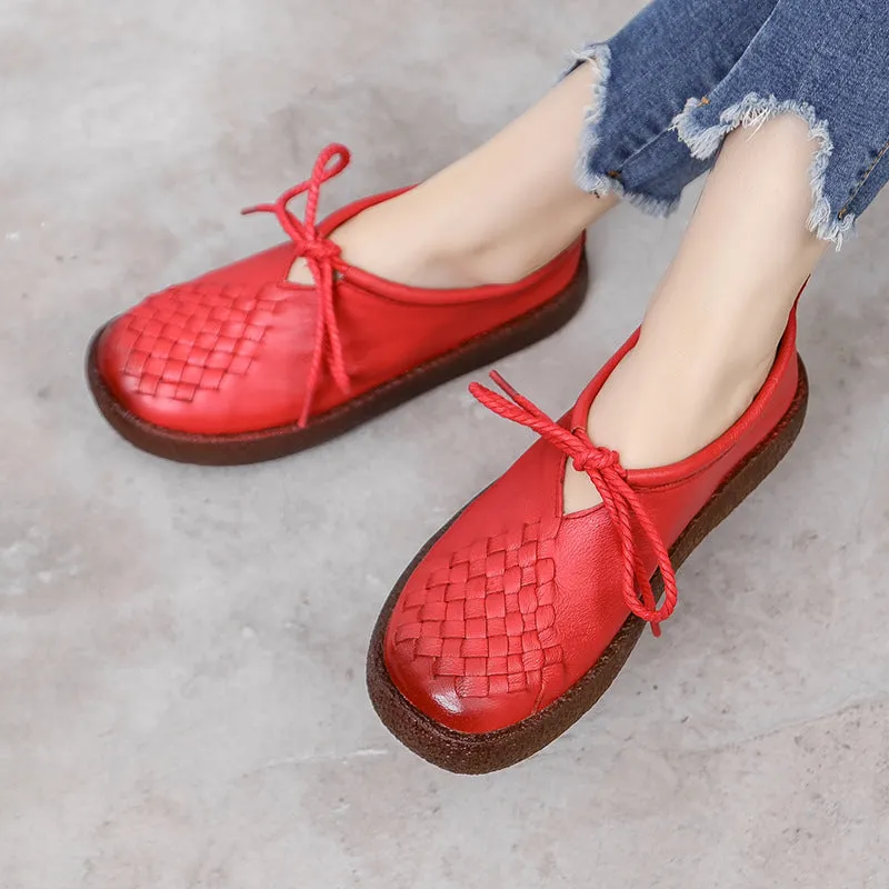 Handmade Women Leather Flat Leather Vintage Shoes Soft Sole Woven Shoes