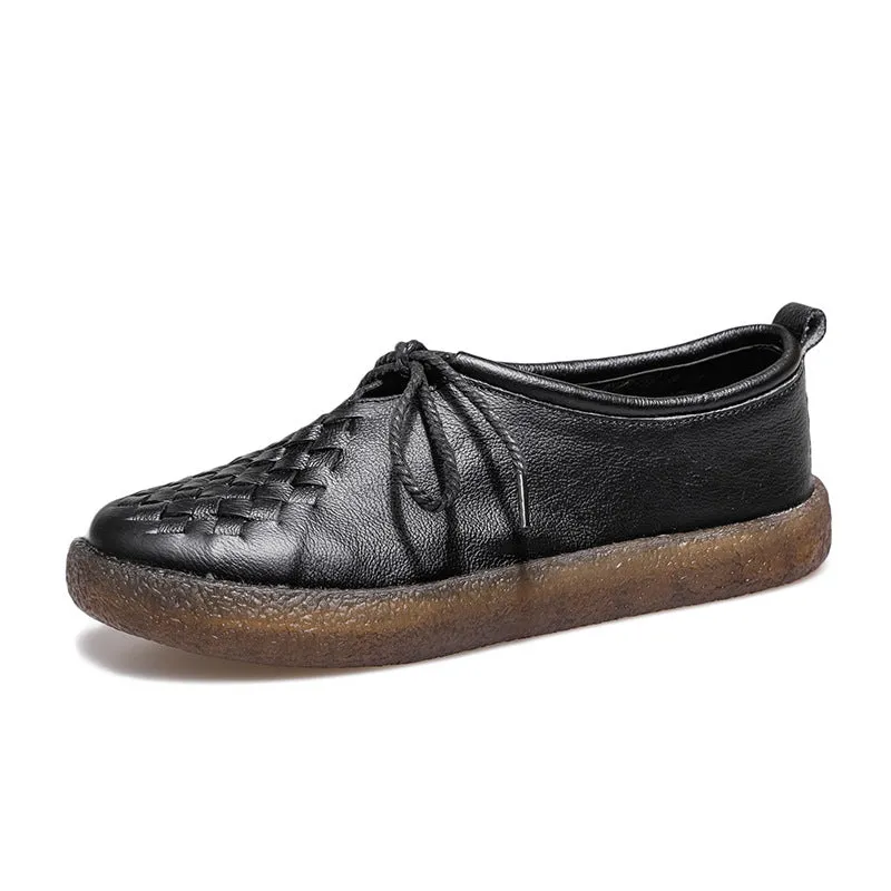 Handmade Women Leather Flat Leather Vintage Shoes Soft Sole Woven Shoes