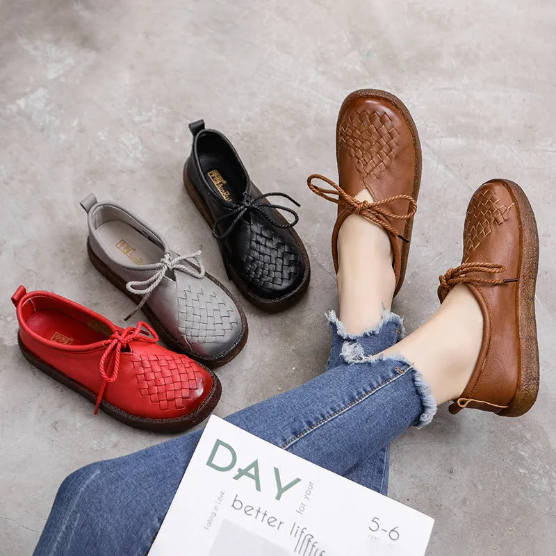 Handmade Women Leather Flat Leather Vintage Shoes Soft Sole Woven Shoes