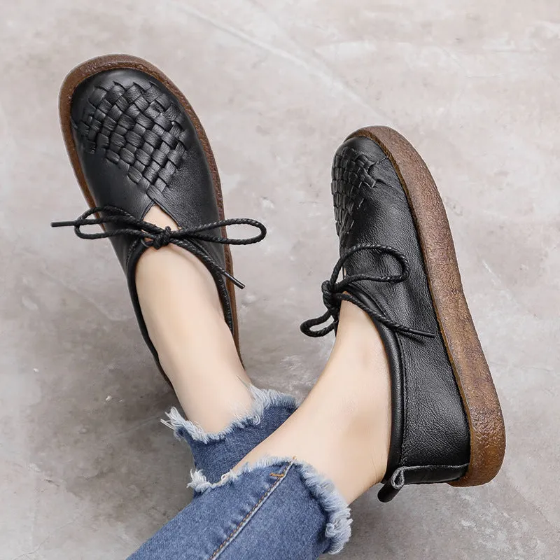 Handmade Women Leather Flat Leather Vintage Shoes Soft Sole Woven Shoes