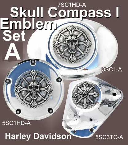 Harley Davidson Motorcycle Ornament 3 Piece Emblem Set - Skull Compass 1