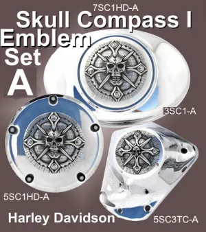 Harley Davidson Motorcycle Ornament 3 Piece Emblem Set - Skull Compass 1
