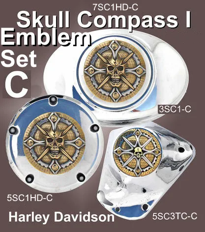 Harley Davidson Motorcycle Ornament 3 Piece Emblem Set - Skull Compass 1
