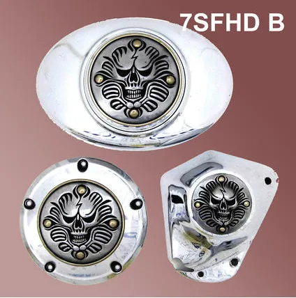 Harley Davidson Motorcycle Ornament 3 Piece Emblem Set - Skull Face