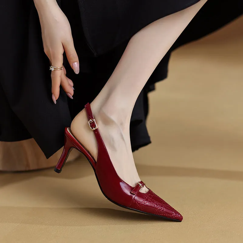 Hawa Kitten Heel Slingback Shoes Burgundy