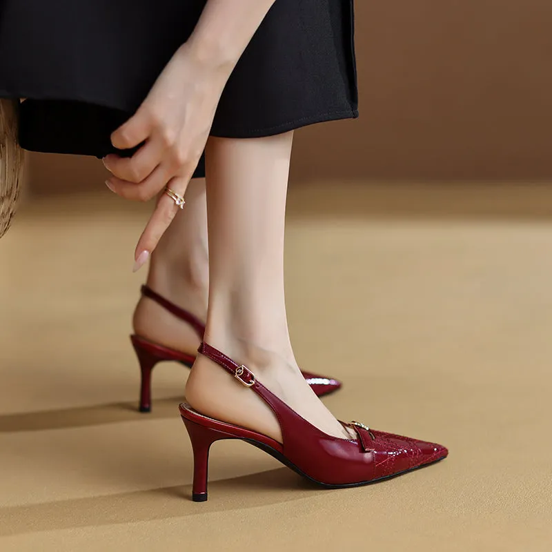 Hawa Kitten Heel Slingback Shoes Burgundy