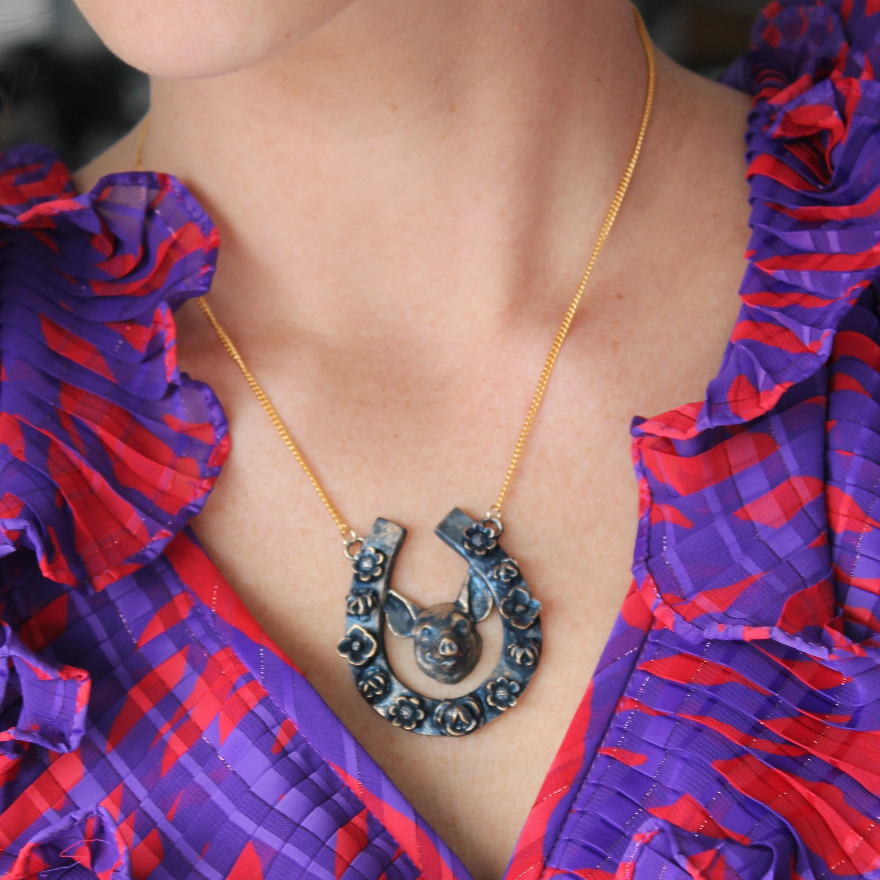 Horseshoe Pendant with Pig