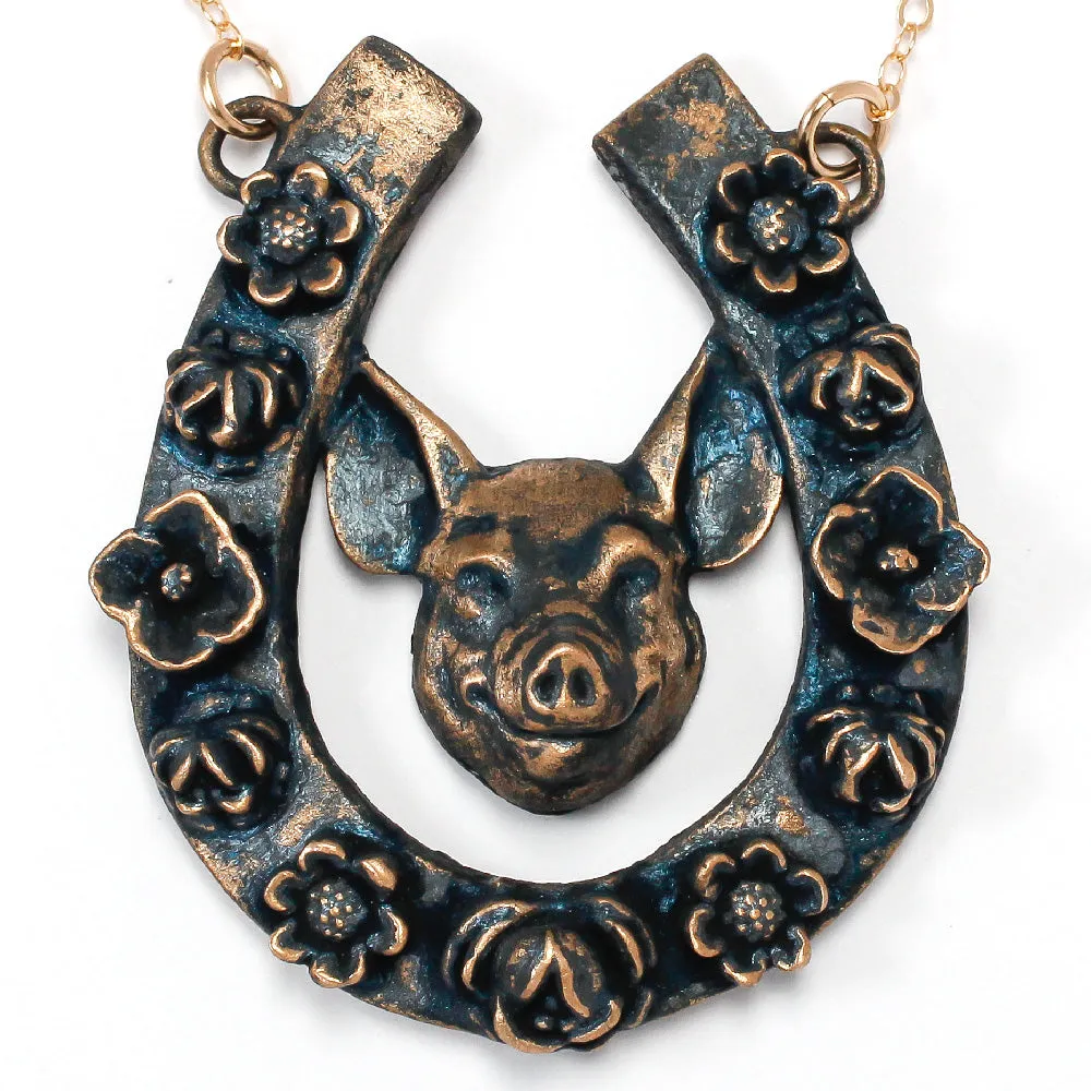 Horseshoe Pendant with Pig