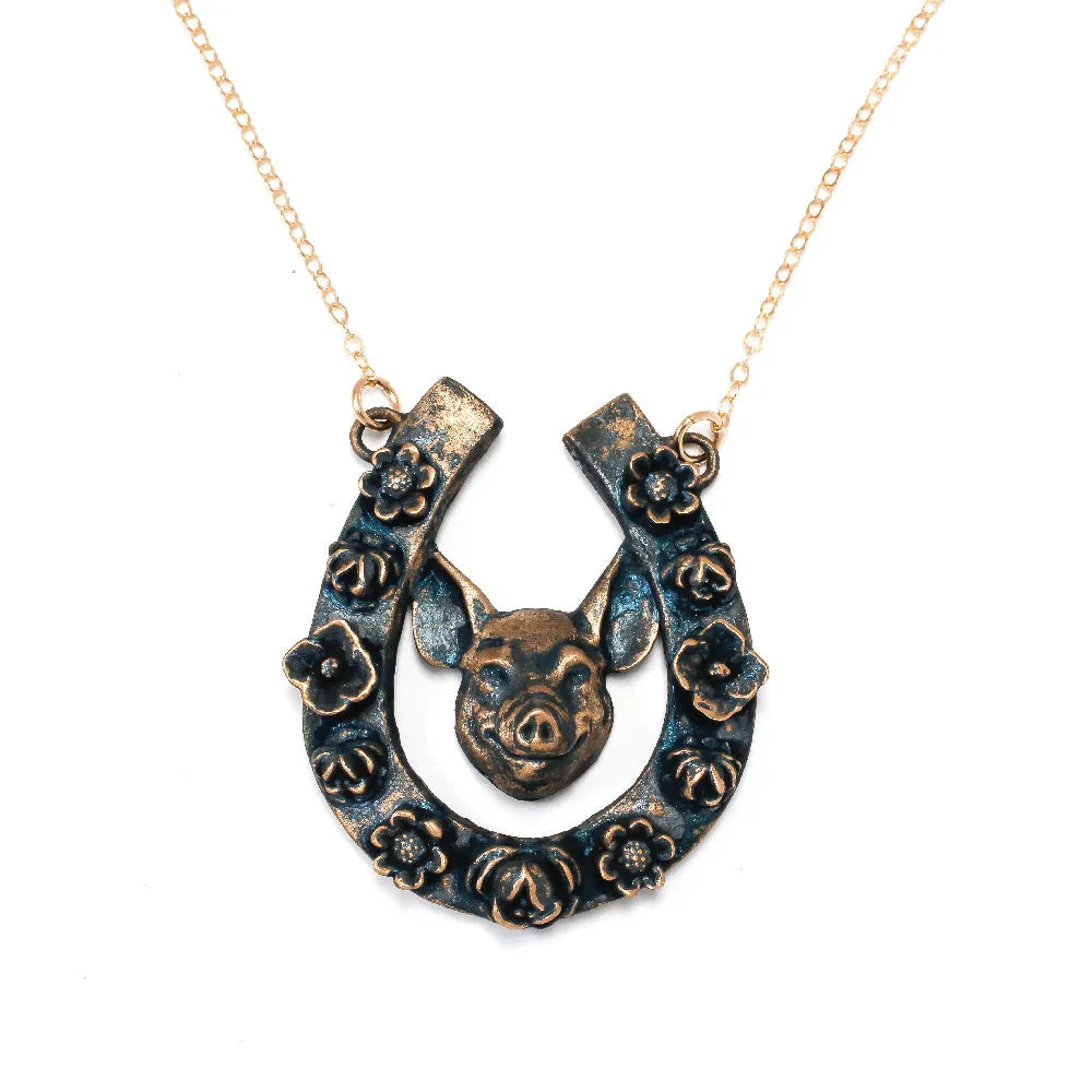 Horseshoe Pendant with Pig