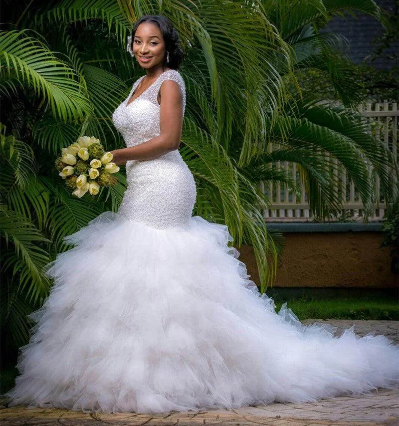 Hot Sell Mermaid Organza White Wedding Dresses Bridal Gowns TN0032