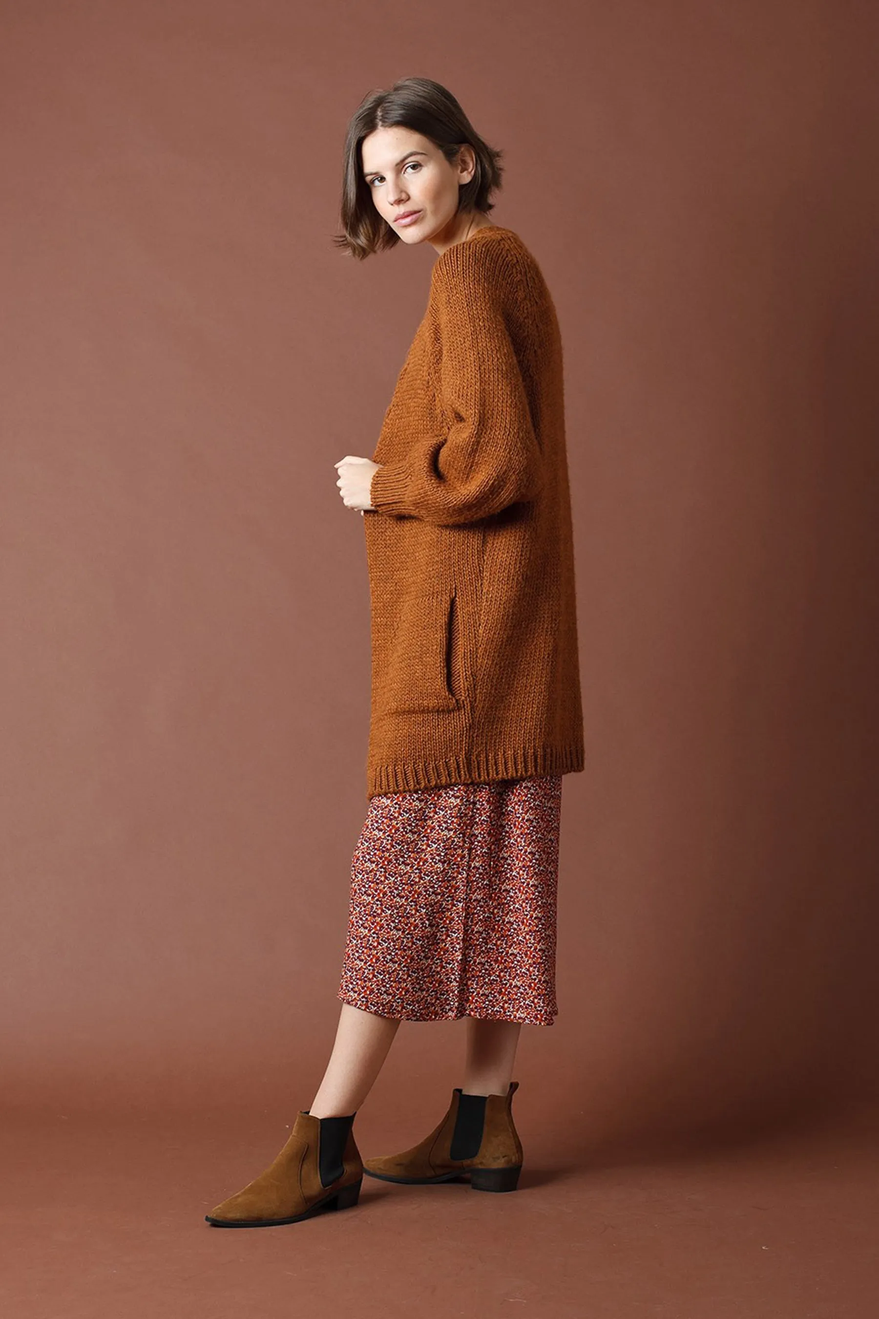 Indi & Cold Ana Chunky Knit Open Jacket (Cinnamon) - FINAL SALE