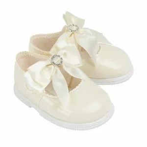 Ivory Large Diamanté Bow Hard Sole Shoes