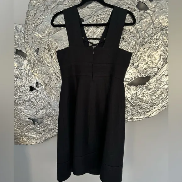 J Crew Lace Up Structured Linen Dress in Black Mini Tie A Line Size 6
