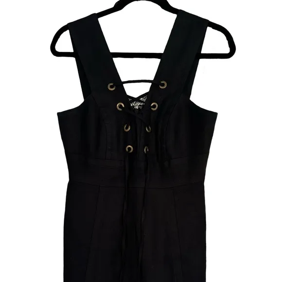 J Crew Lace Up Structured Linen Dress in Black Mini Tie A Line Size 6