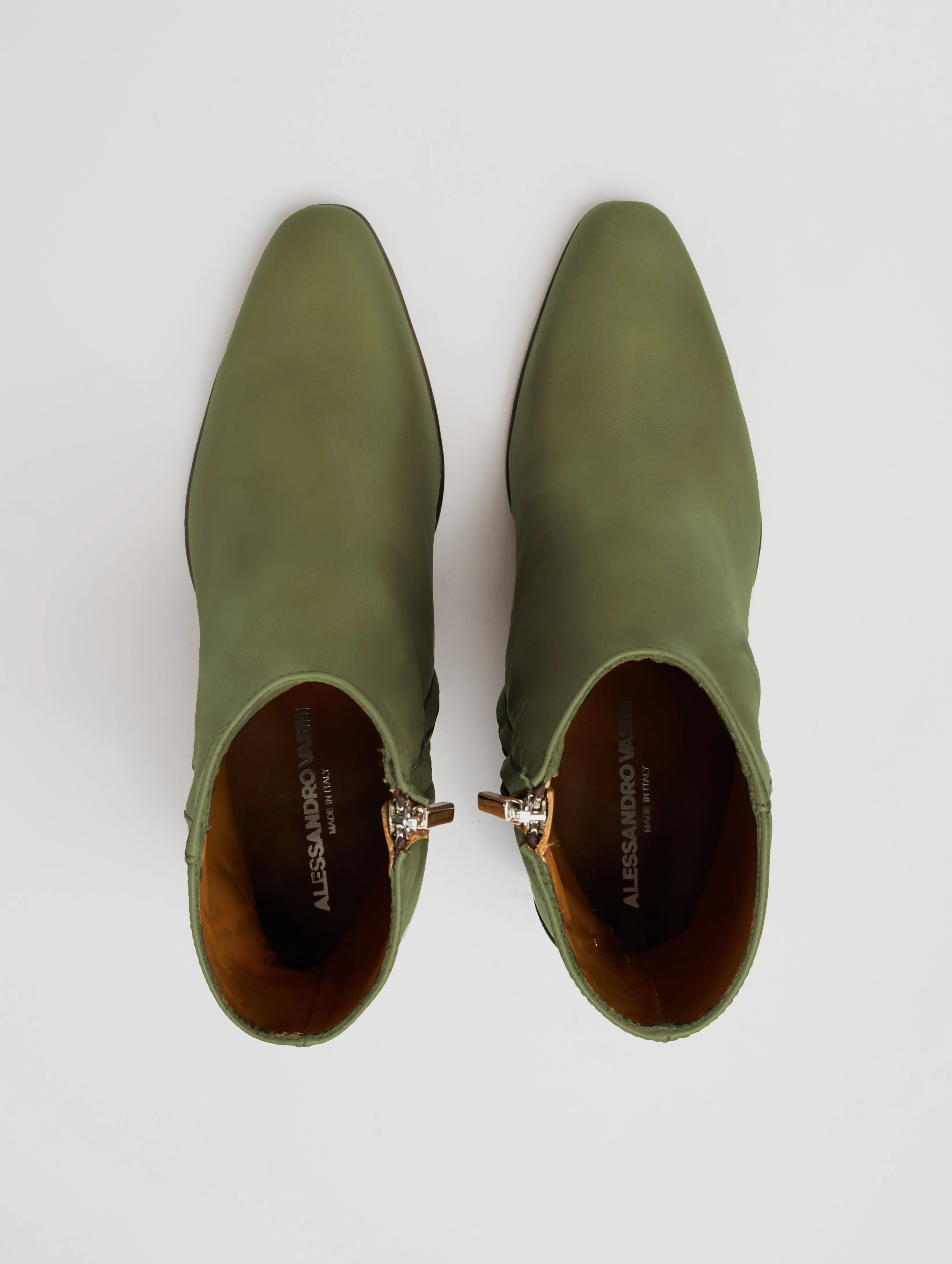 JANIS 80MM ANKLE BOOT IN VINTAGE GREEN CALFSKIN - Woman