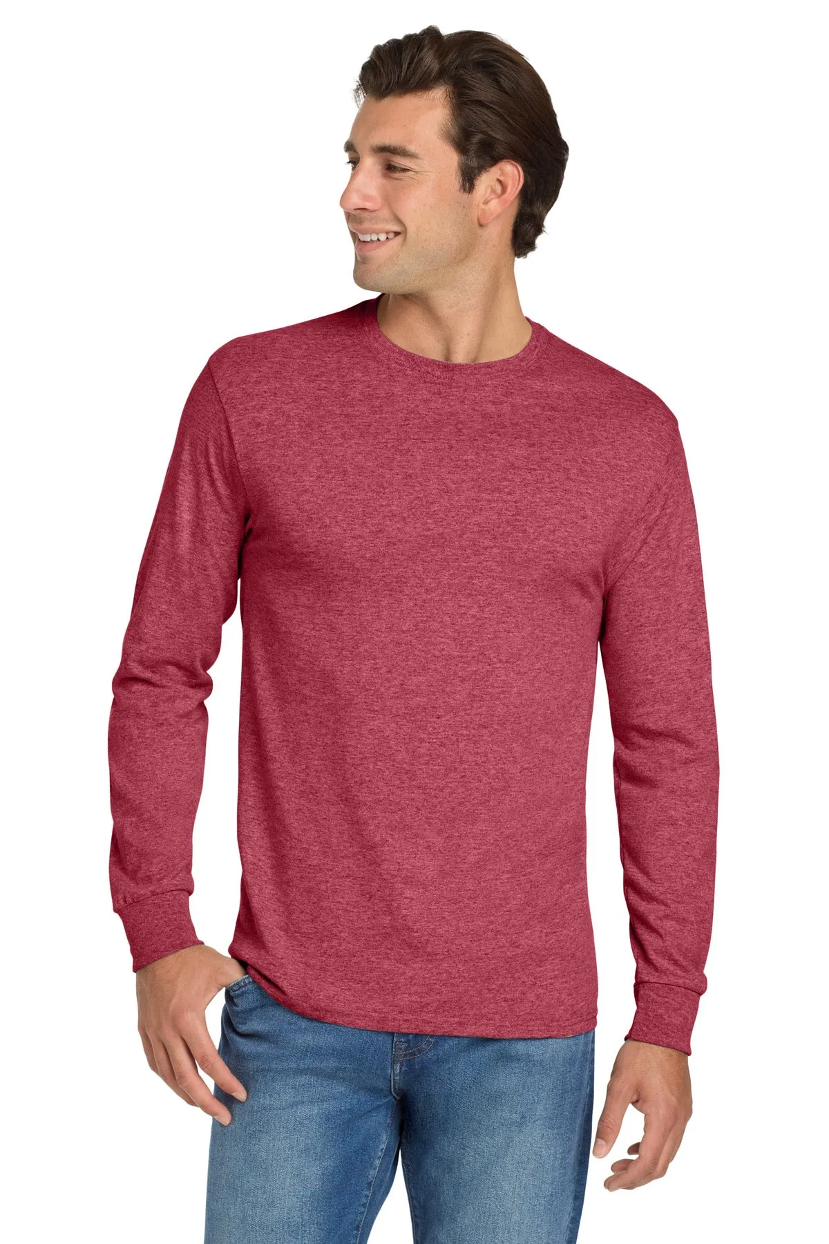 Jerzees Dri-Power 50/50 Cotton/Poly Long Sleeve T-Shirt.  29LS Vintage Heather Red
