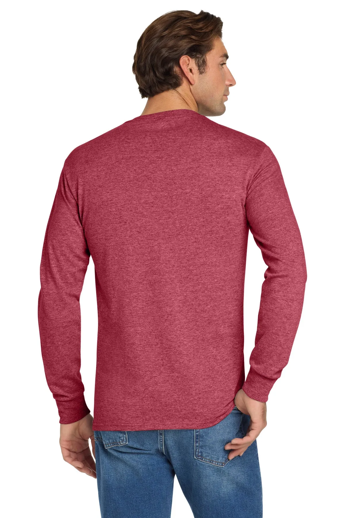 Jerzees Dri-Power 50/50 Cotton/Poly Long Sleeve T-Shirt.  29LS Vintage Heather Red