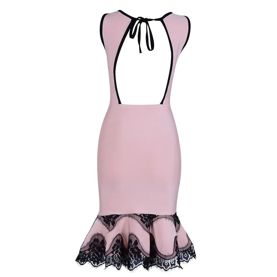 Kelly Klien Pink Lace Up Backless Mermaid Dress