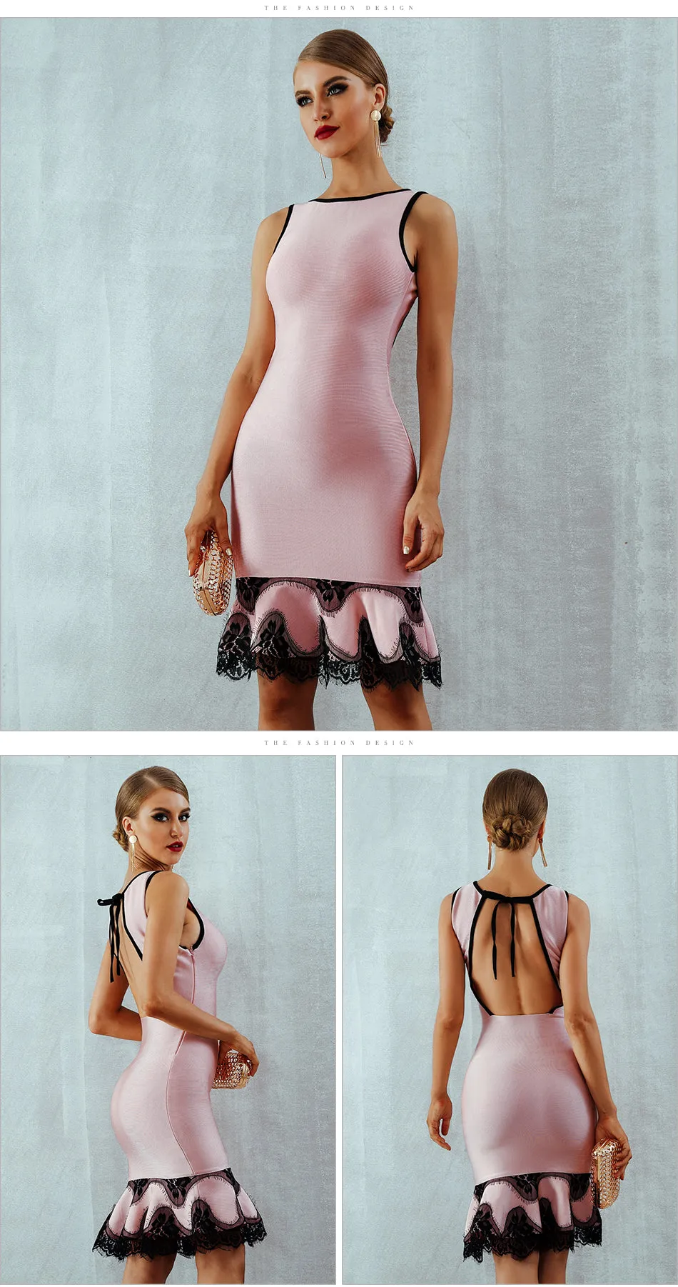Kelly Klien Pink Lace Up Backless Mermaid Dress