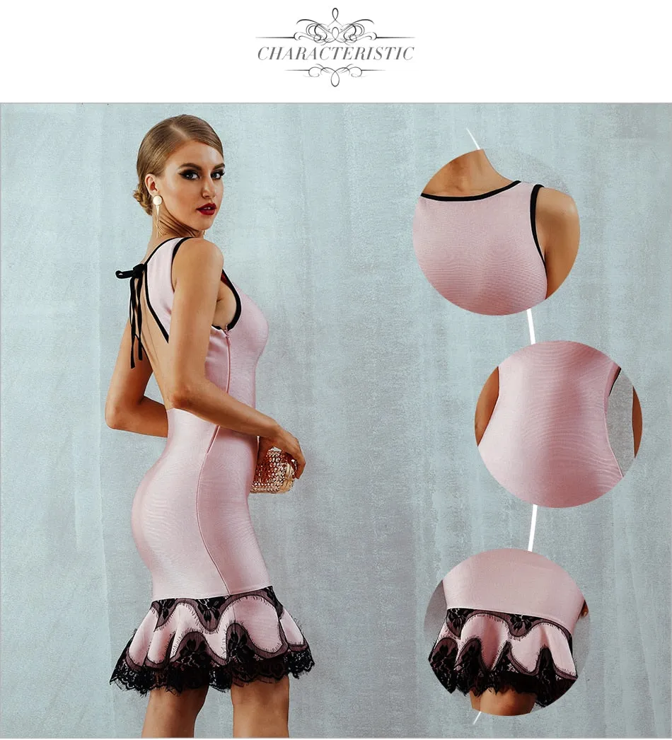 Kelly Klien Pink Lace Up Backless Mermaid Dress