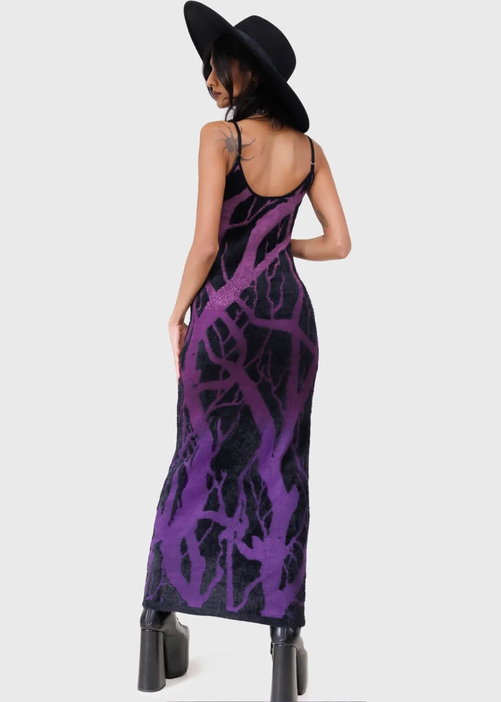 Killstar Forest Knit Maxi Dress Black Purple