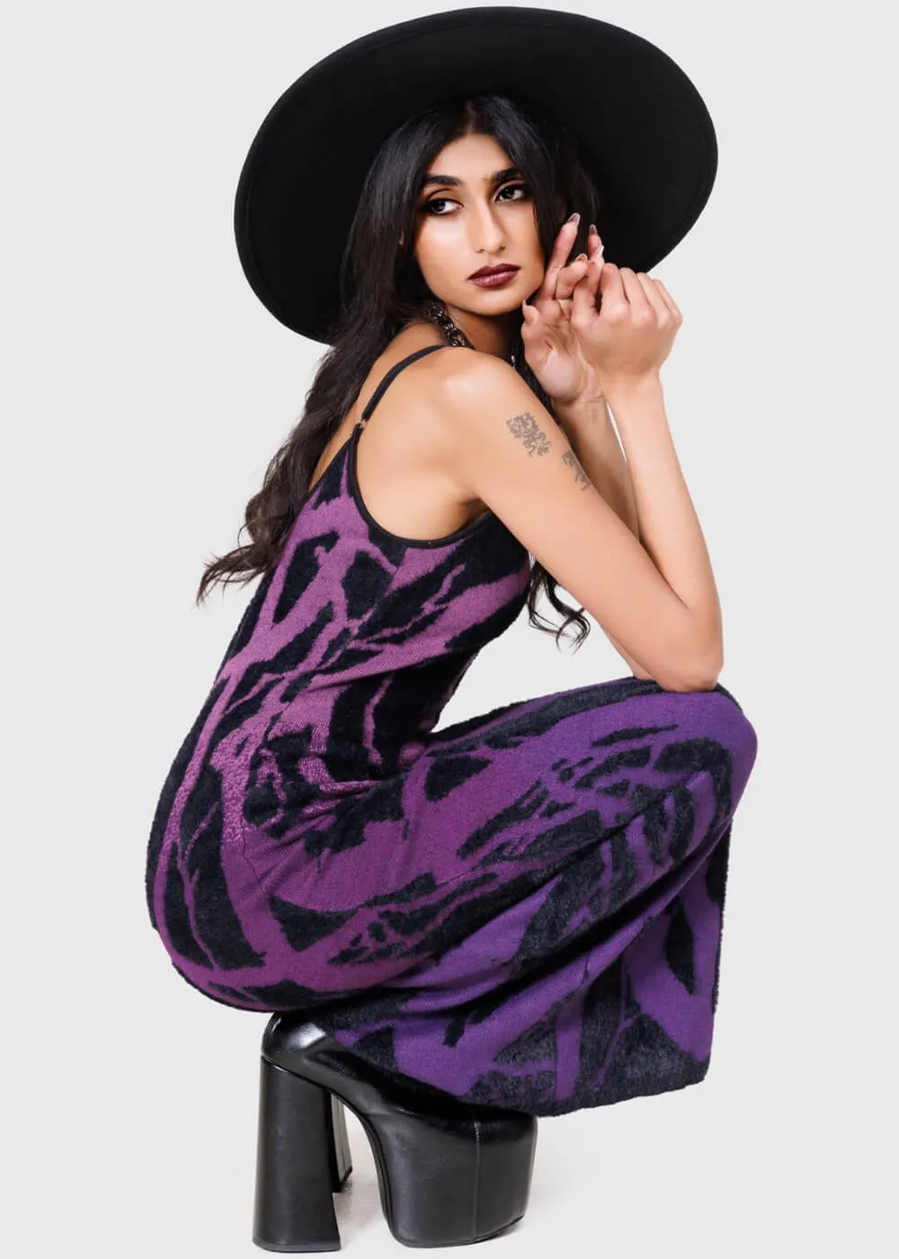 Killstar Forest Knit Maxi Dress Black Purple