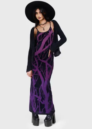 Killstar Forest Knit Maxi Dress Black Purple