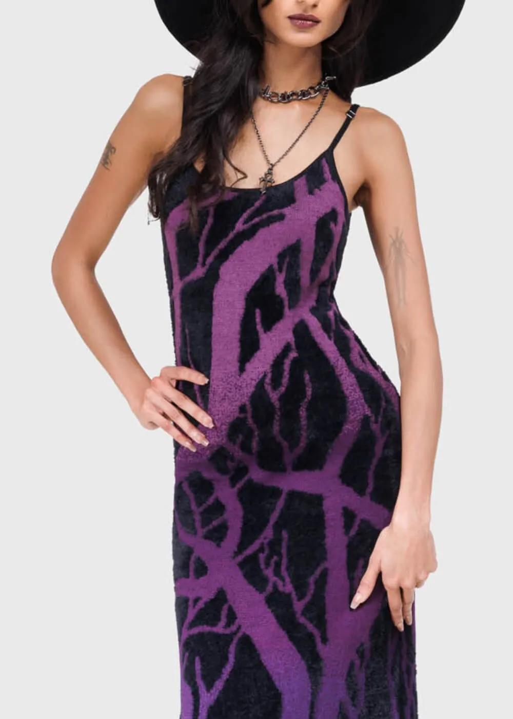 Killstar Forest Knit Maxi Dress Black Purple