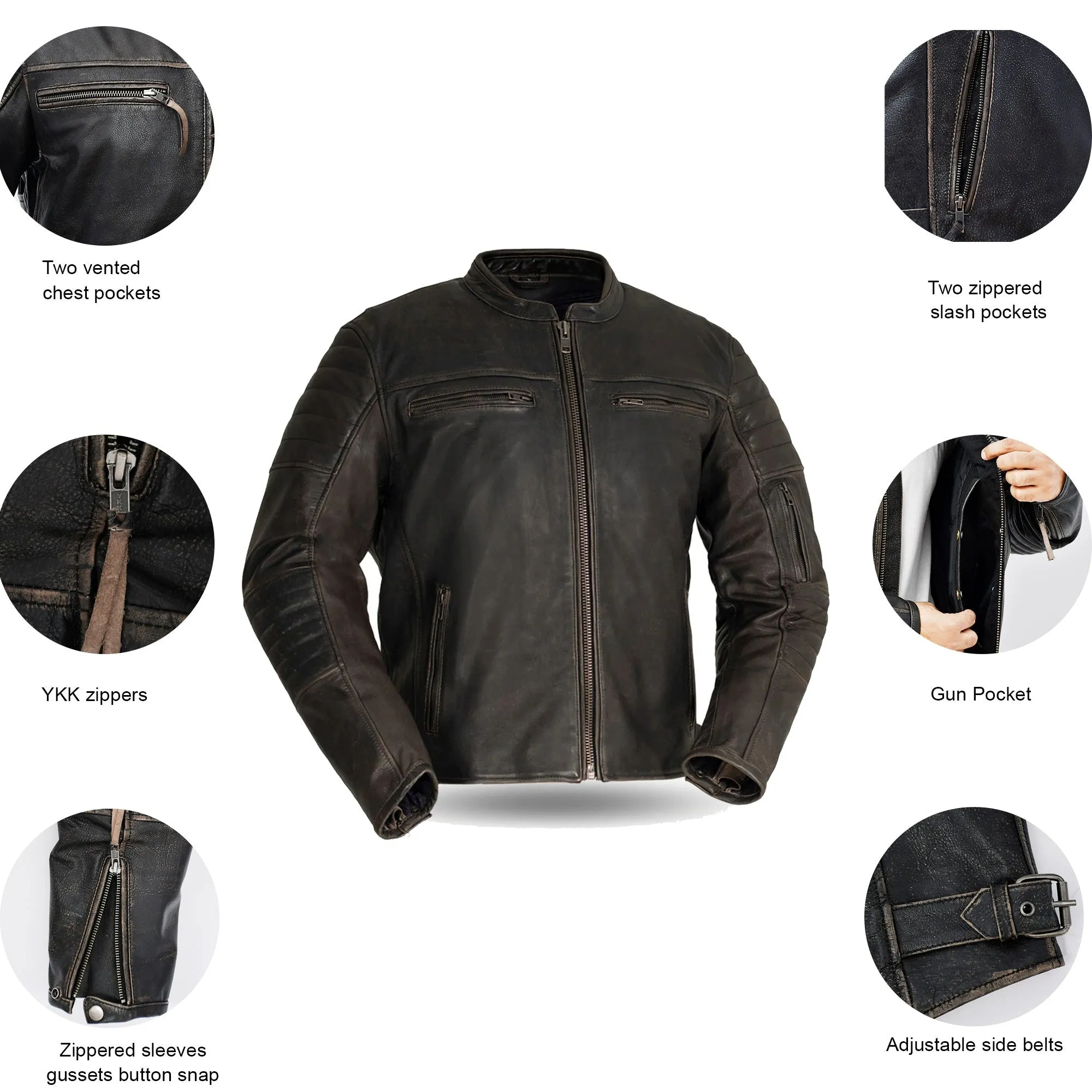 Kings - Men's Motorcycle Leather Jacket (Brown)