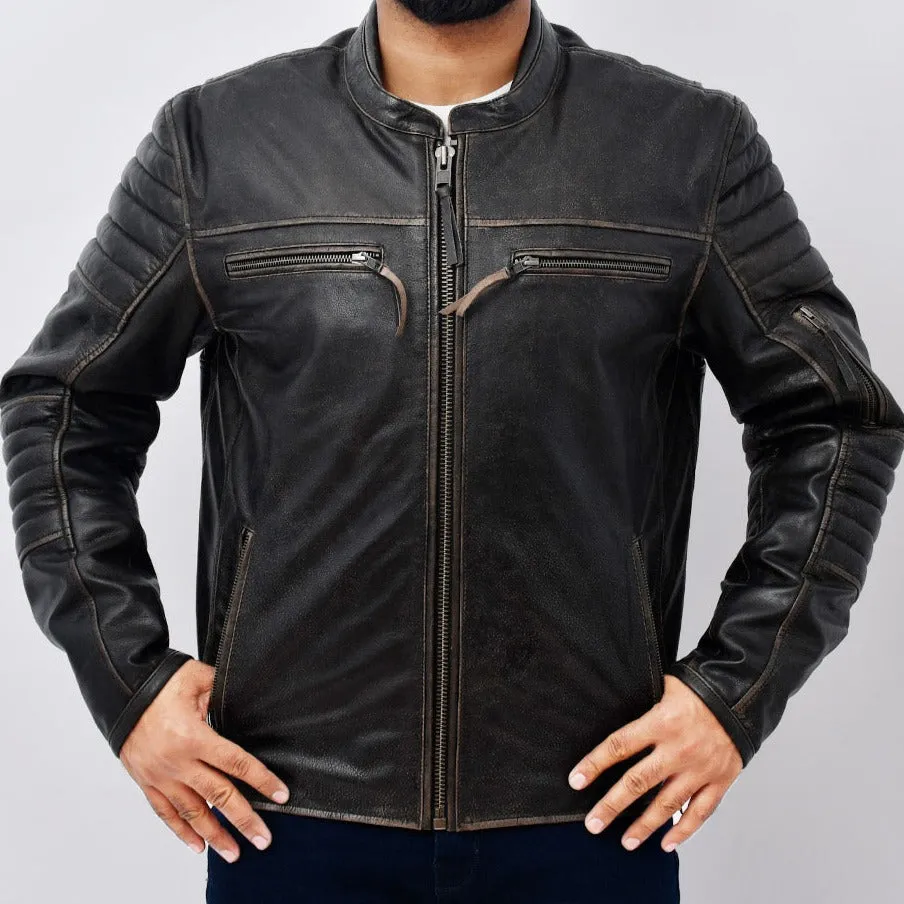 Kings - Men's Motorcycle Leather Jacket (Brown)