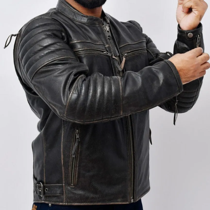 Kings - Men's Motorcycle Leather Jacket (Brown)