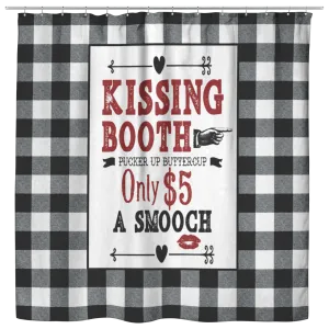 Kissing Booth Valentine's Day Decor Shower Curtain Vintage Style Buffalo Check Design