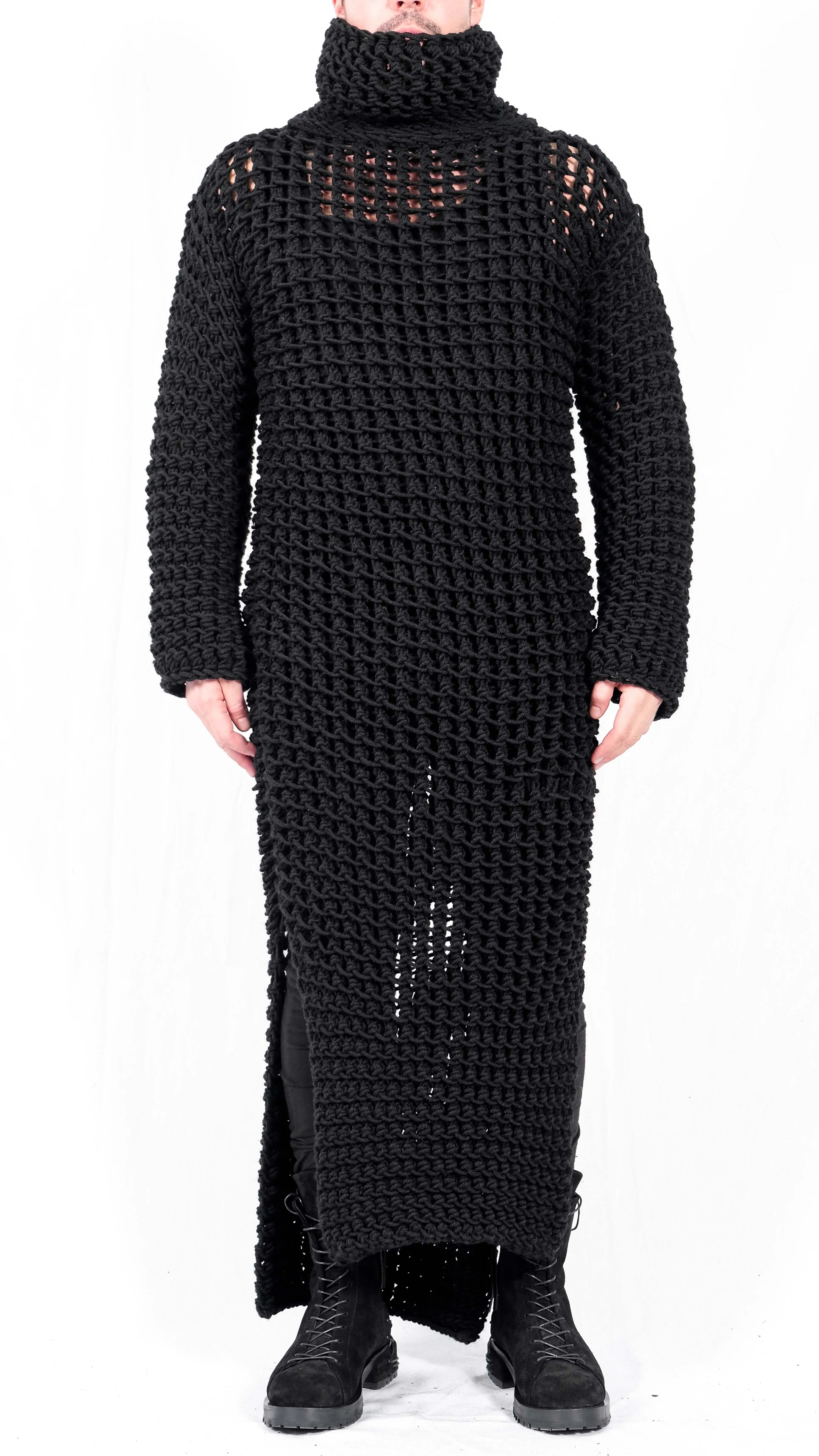 Knitted Semi-Transparent Long Turtleneck
