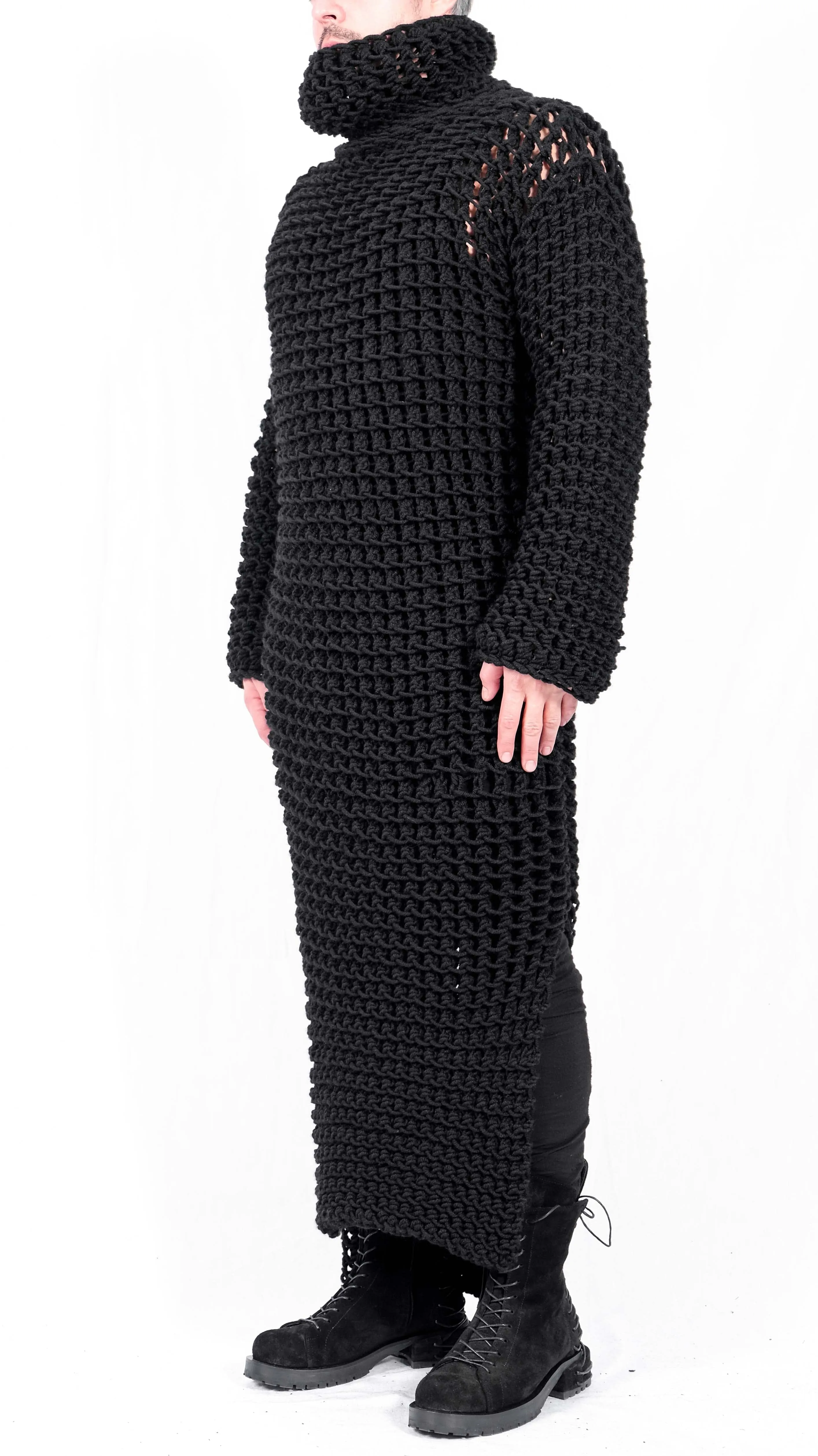 Knitted Semi-Transparent Long Turtleneck