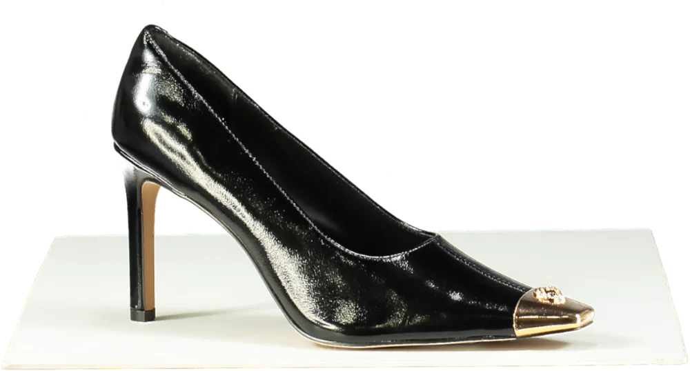 Kurt Geiger Black Patent Leather regent court heel with Gold Cap Toe EU 41 UK 8