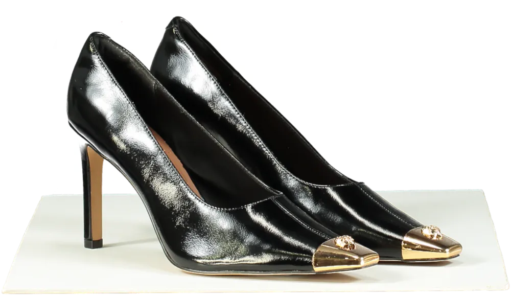 Kurt Geiger Black Patent Leather regent court heel with Gold Cap Toe EU 41 UK 8