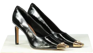 Kurt Geiger Black Patent Leather regent court heel with Gold Cap Toe EU 41 UK 8