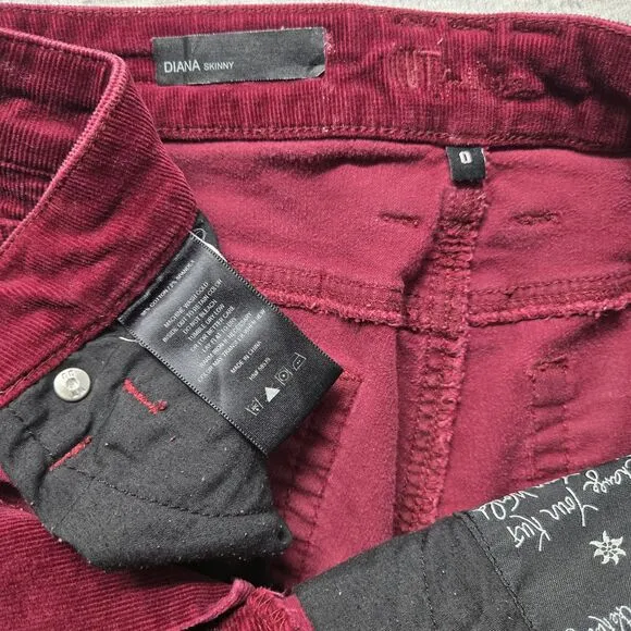 KUT Kloth Burgundy Corduroy Velvet Skinny Jeans 0 Academia Steampunk Whimsigoth